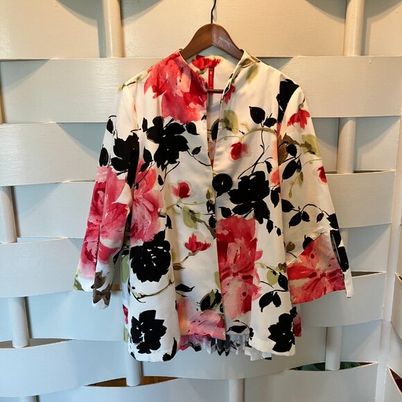 ic by Connie K Pink, Black, White & Green 3/4 Sleeve Floral Jacket Extra Large X - Picture 6 of 13